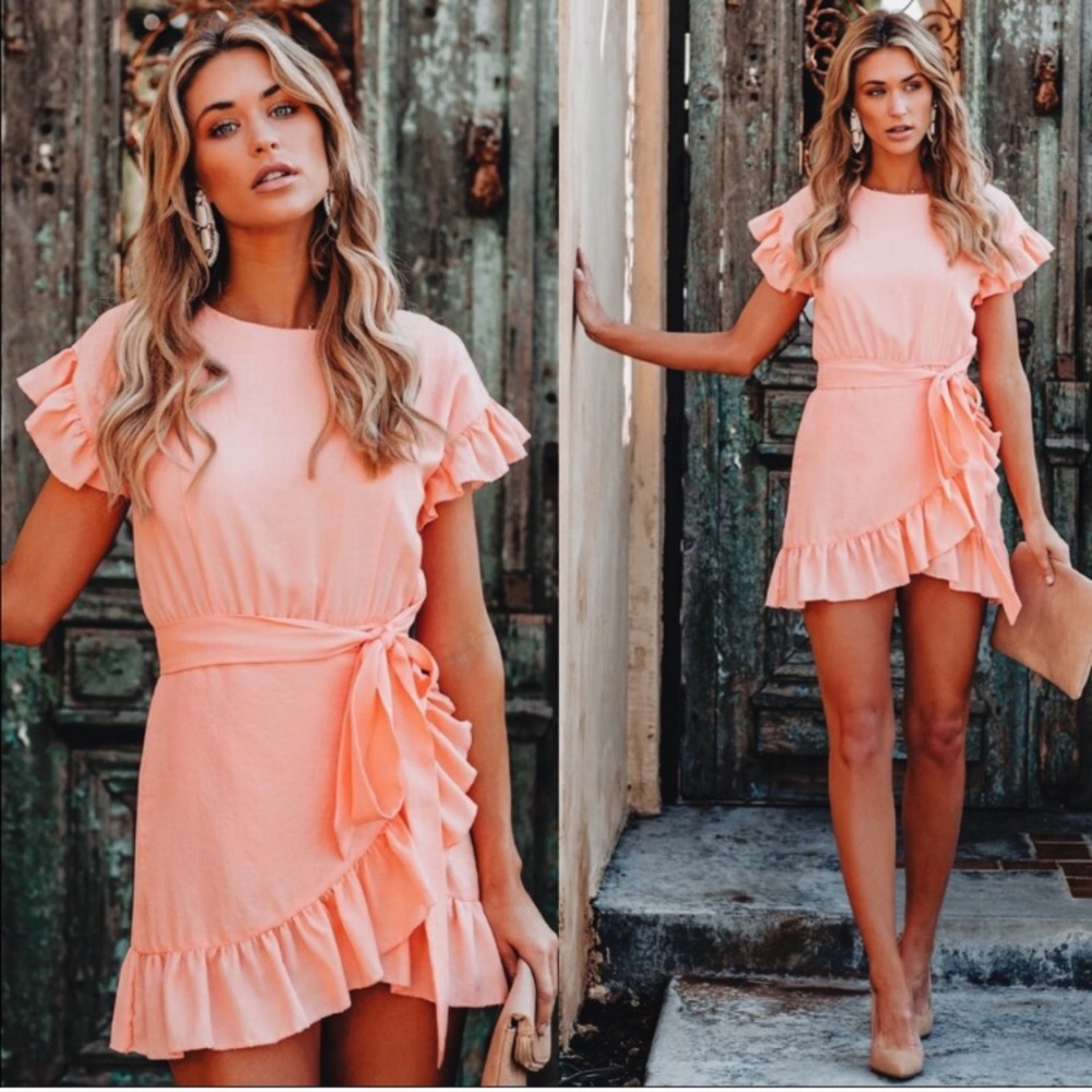 Vici Lovina Peach Wrap Ruffle Dress